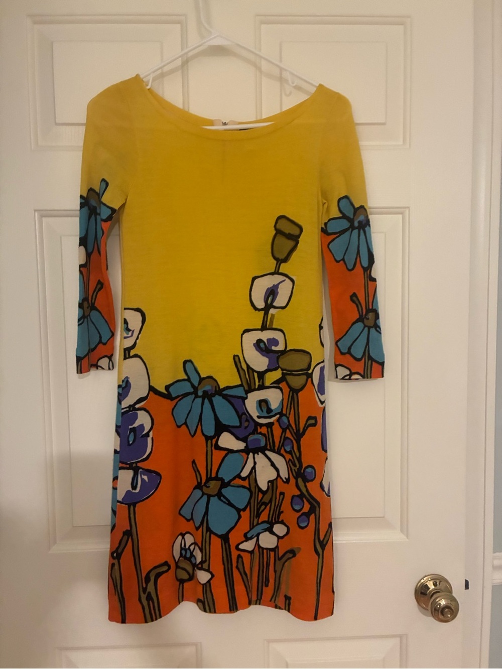 Floral Print Shift Dress in Yellow and Orange